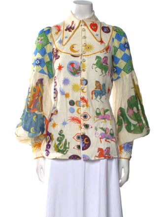 ALÉMAIS Linen Printed Button-Up Top