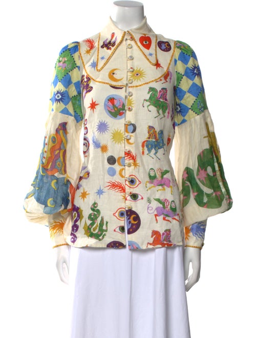 ALÉMAIS Linen Printed Button-Up Top