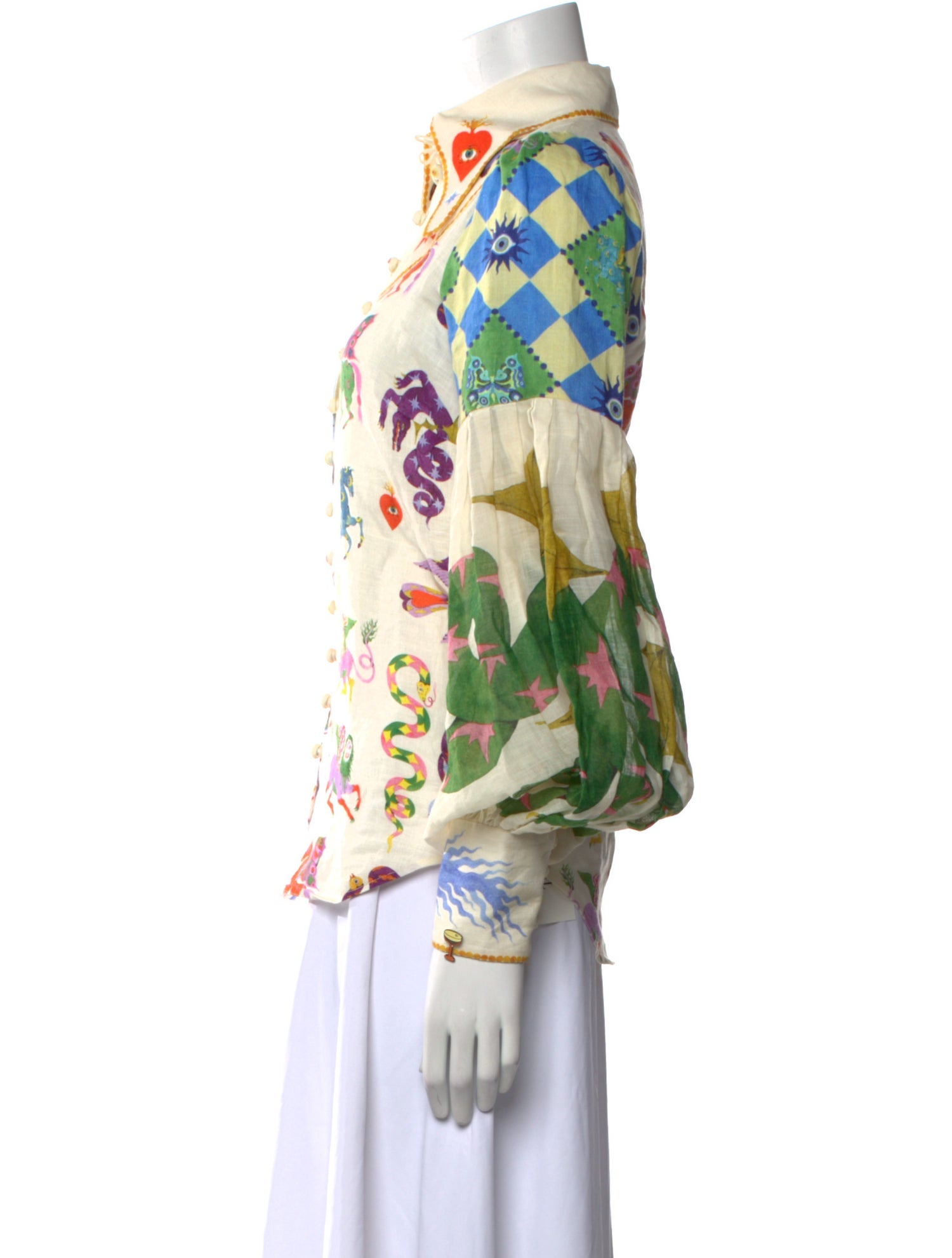 ALÉMAIS Linen Printed Button-Up Top