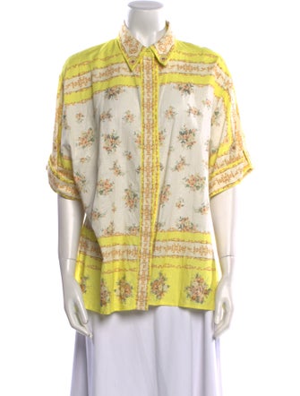 ALÉMAIS Printed Mock Neck Button-Up Top