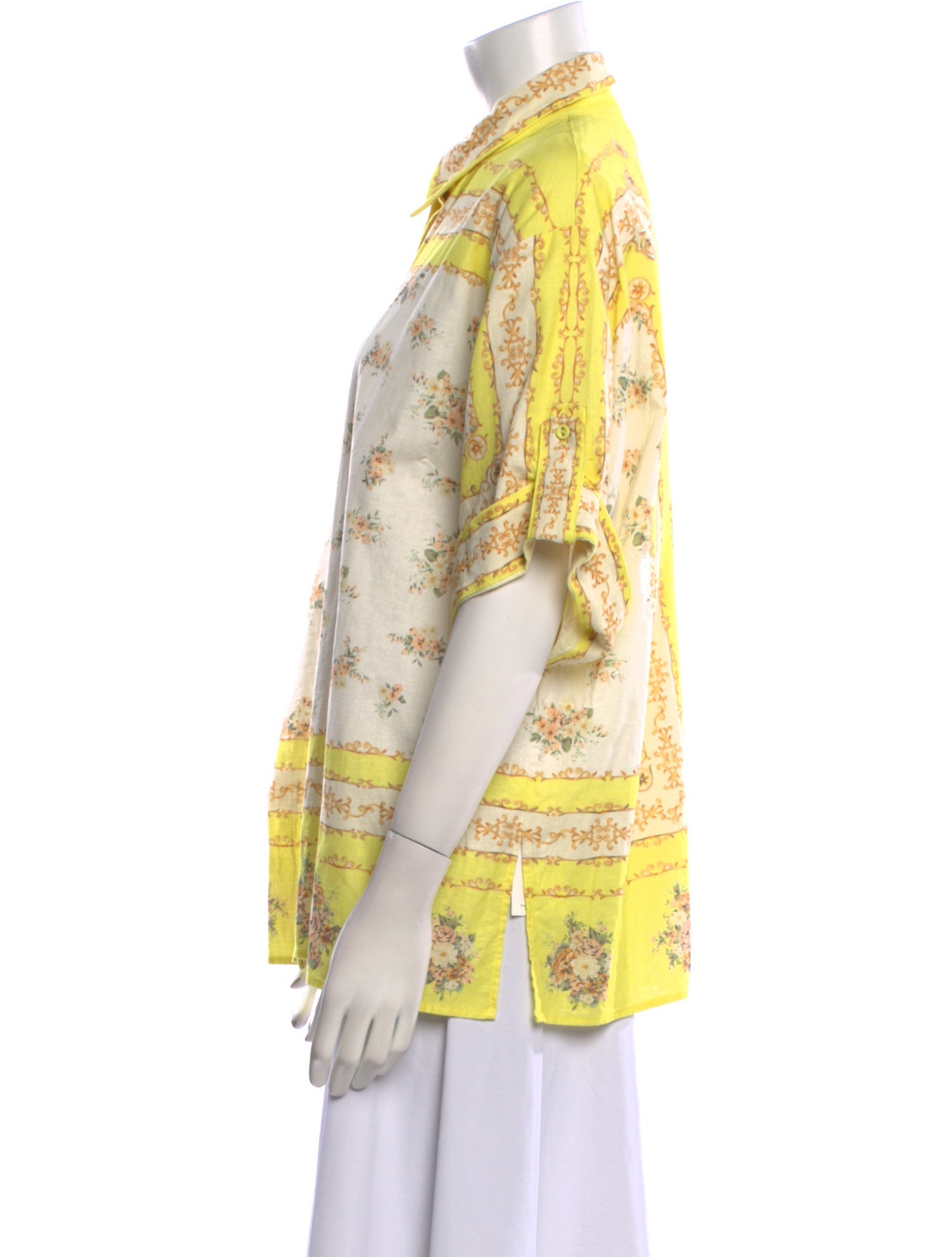 ALÉMAIS Printed Mock Neck Button-Up Top