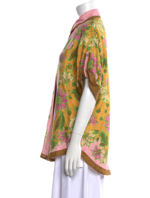 ALÉMAIS Linen Floral Print Button-Up Top