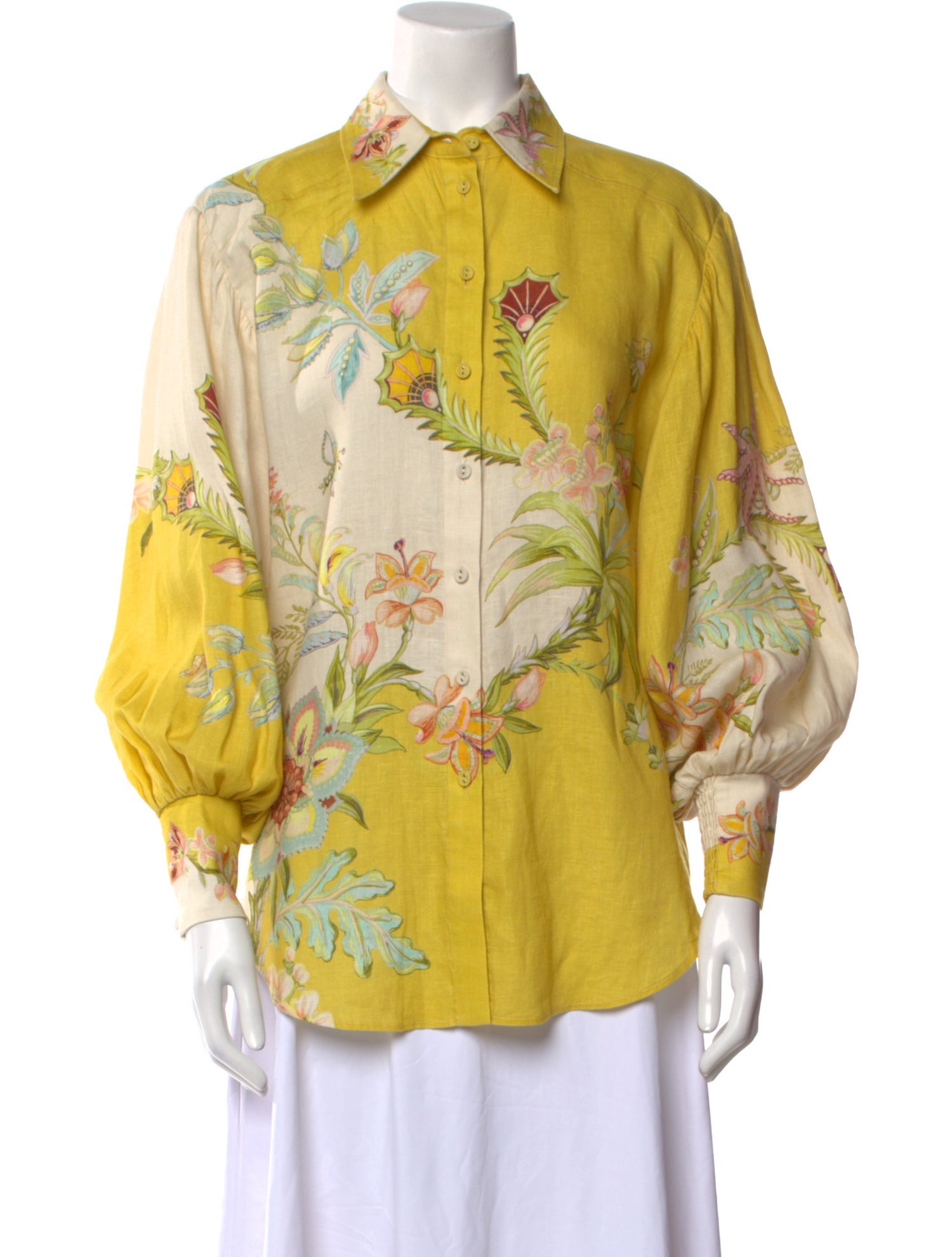 ALÉMAIS Linen Floral Print Button-Up Top