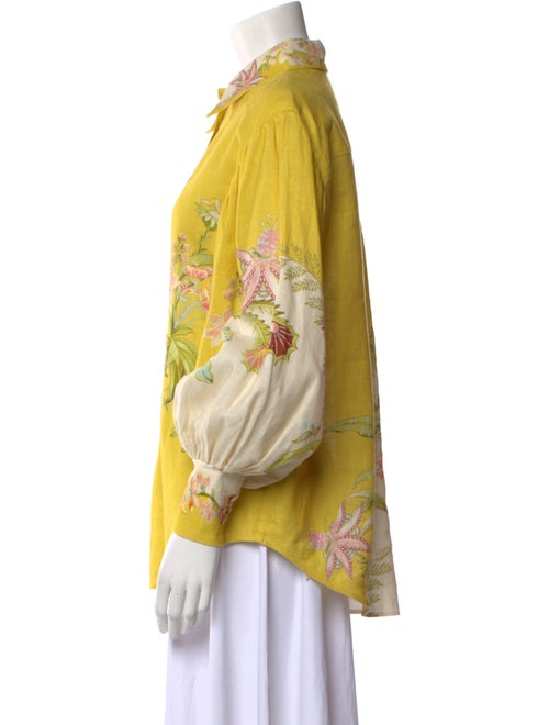 ALÉMAIS Linen Floral Print Button-Up Top