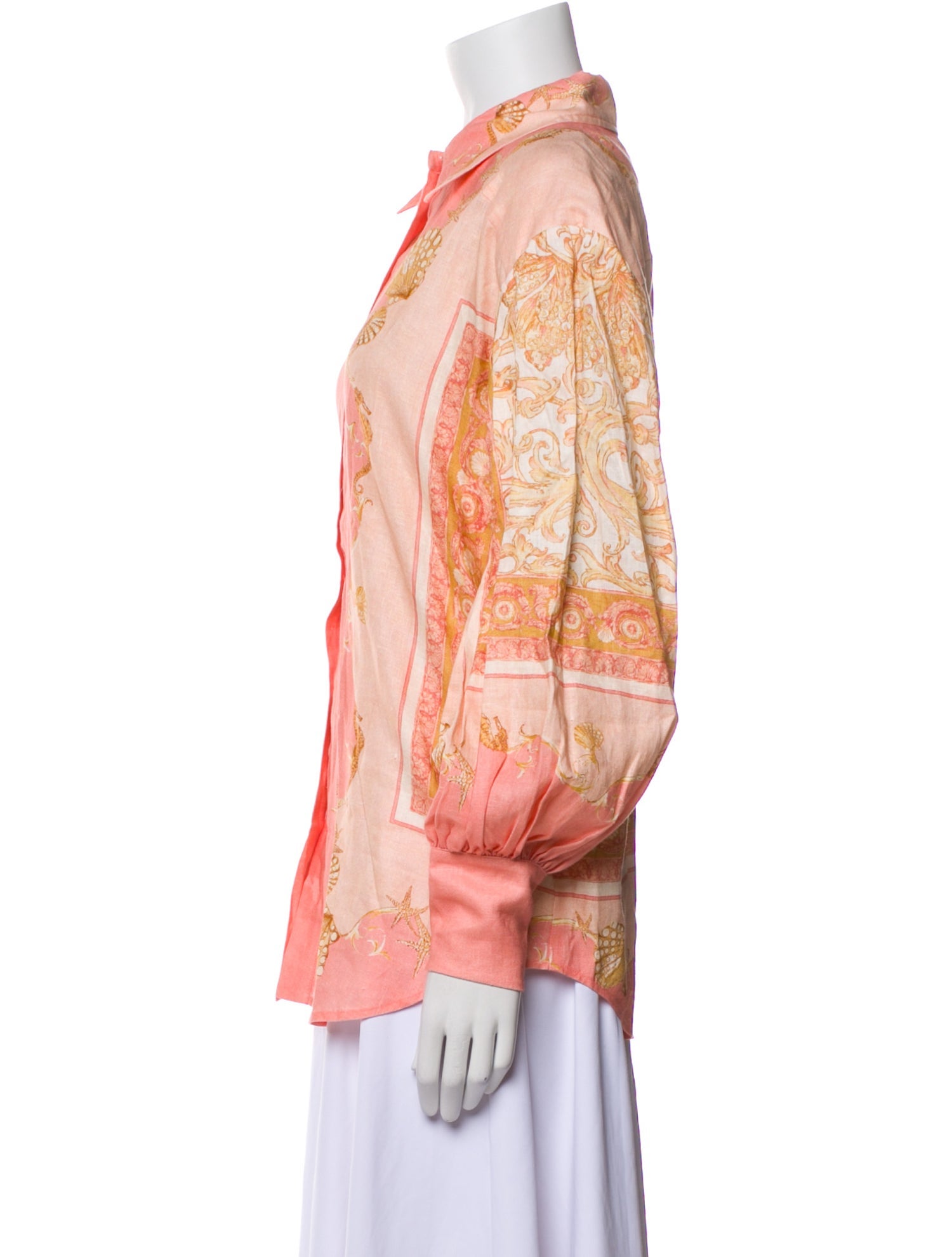 ALÉMAIS Linen Floral Print Button-Up Top