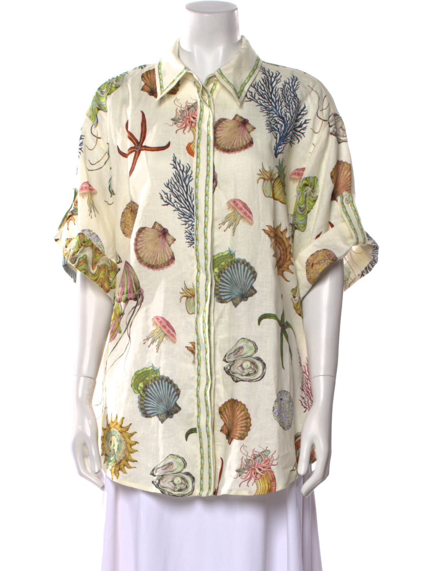 ALÉMAIS Printed Short Sleeve Button-Up Top