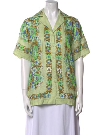 ALÉMAIS Linen Printed Button-Up Top