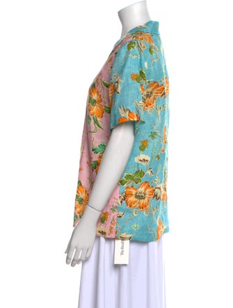 ALÉMAIS Linen Floral Print Button-Up Top