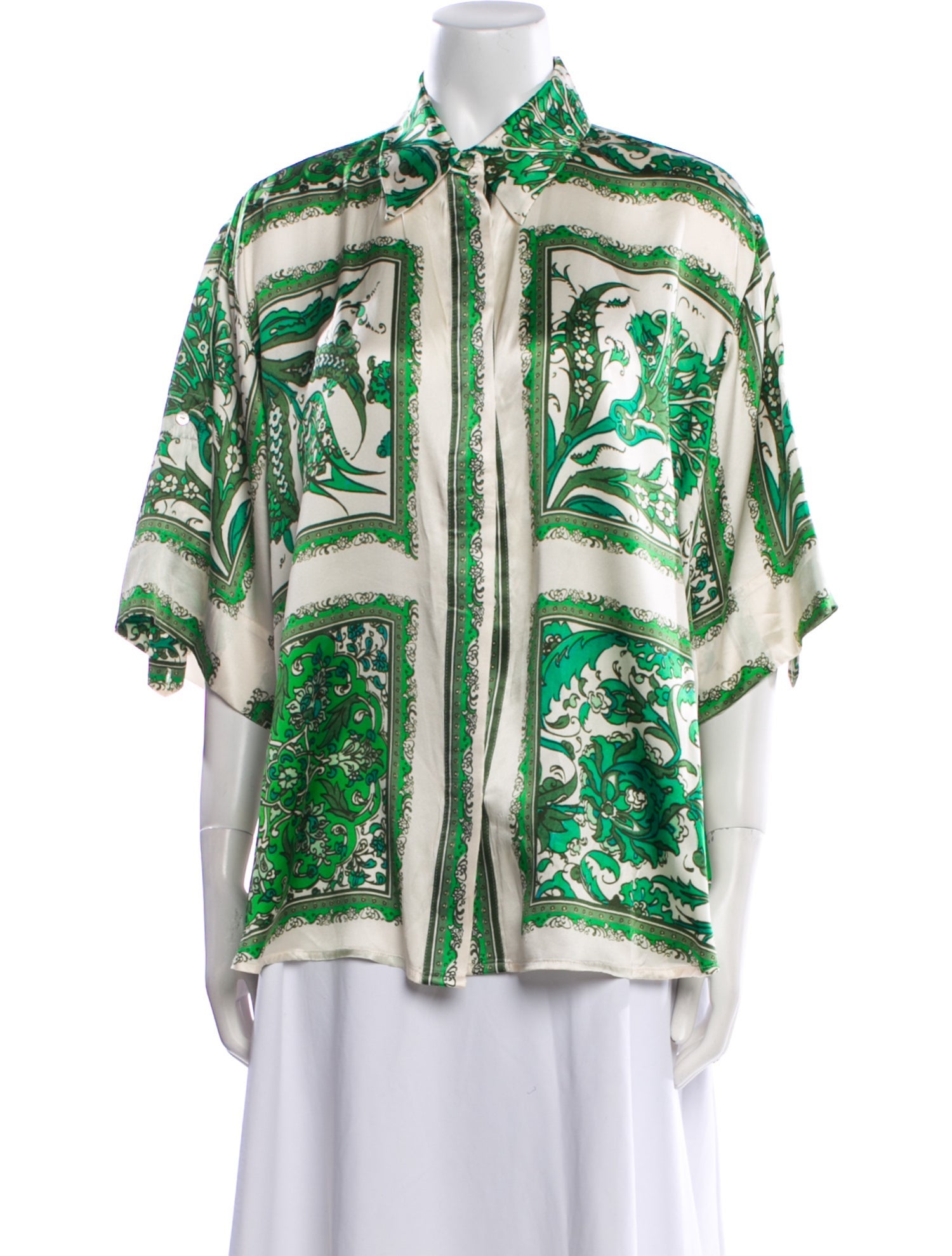 ALÉMAIS Silk Printed Button-Up Top