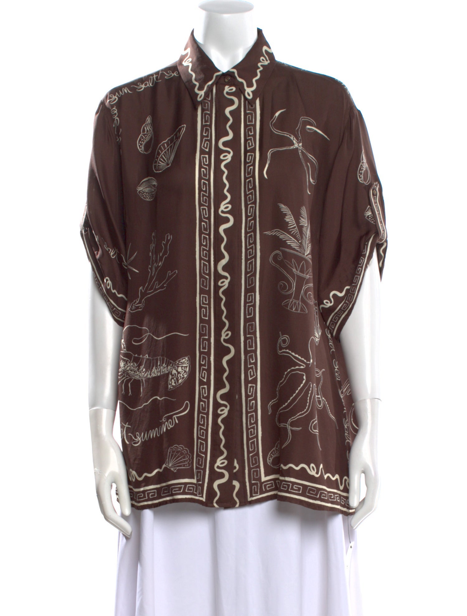 ALÉMAIS Silk Printed Button-Up Top
