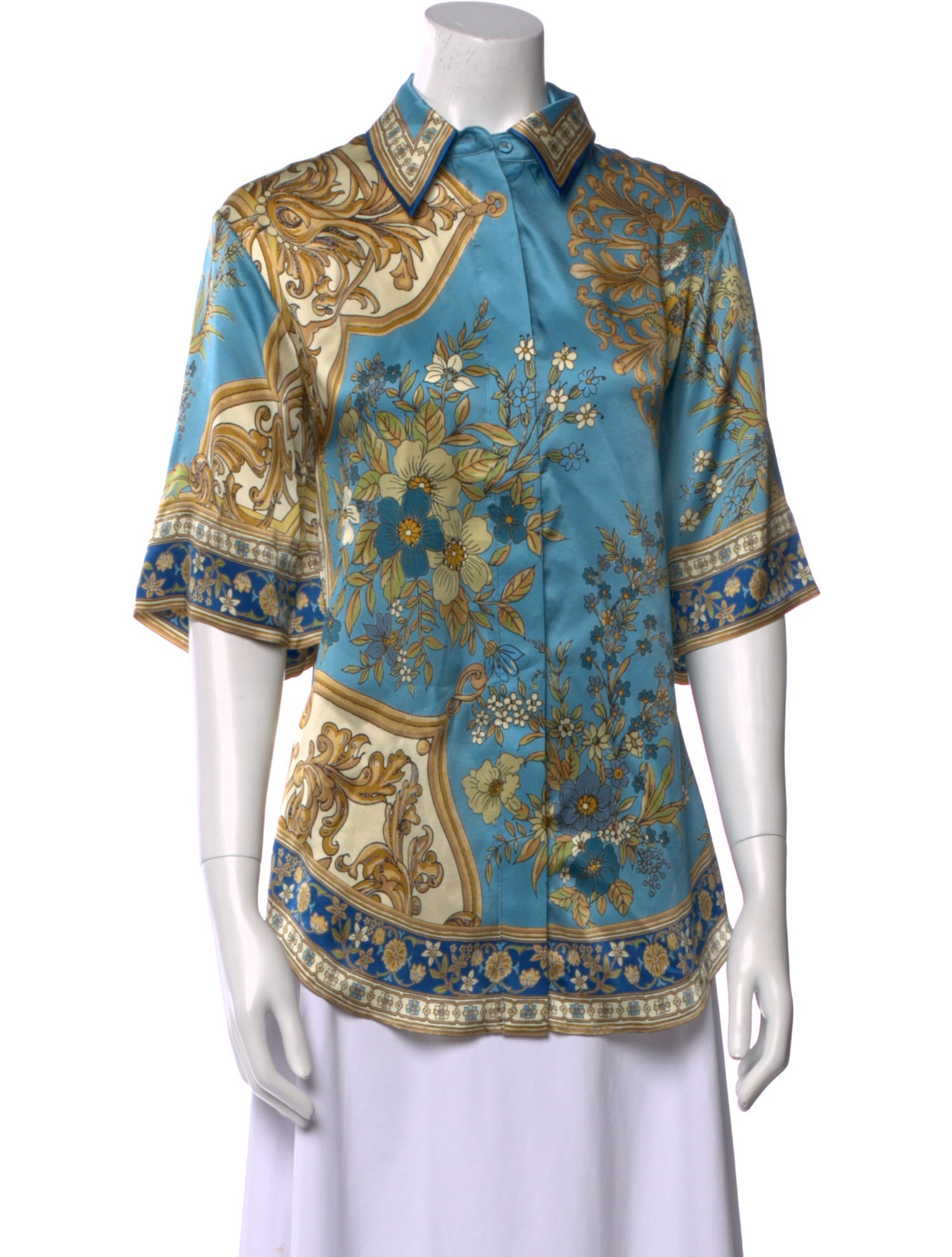 ALÉMAIS Silk Paisley Print Button-Up Top