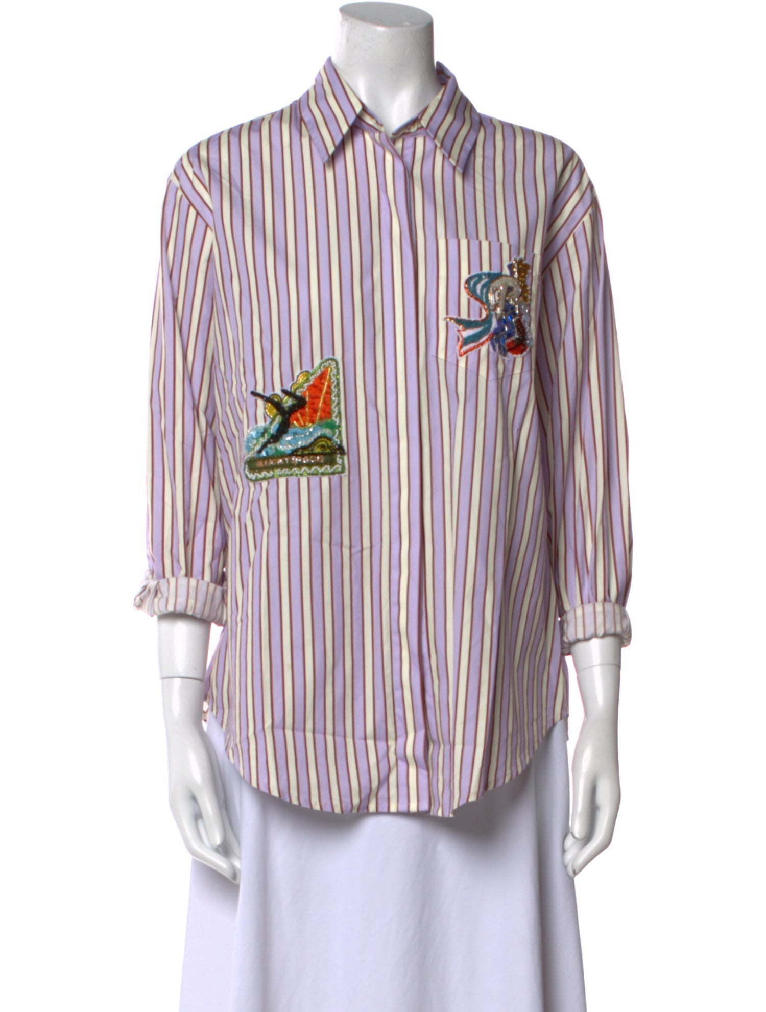 ALÉMAIS Striped Three-Quarter Sleeve Button-Up Top w/ Tags