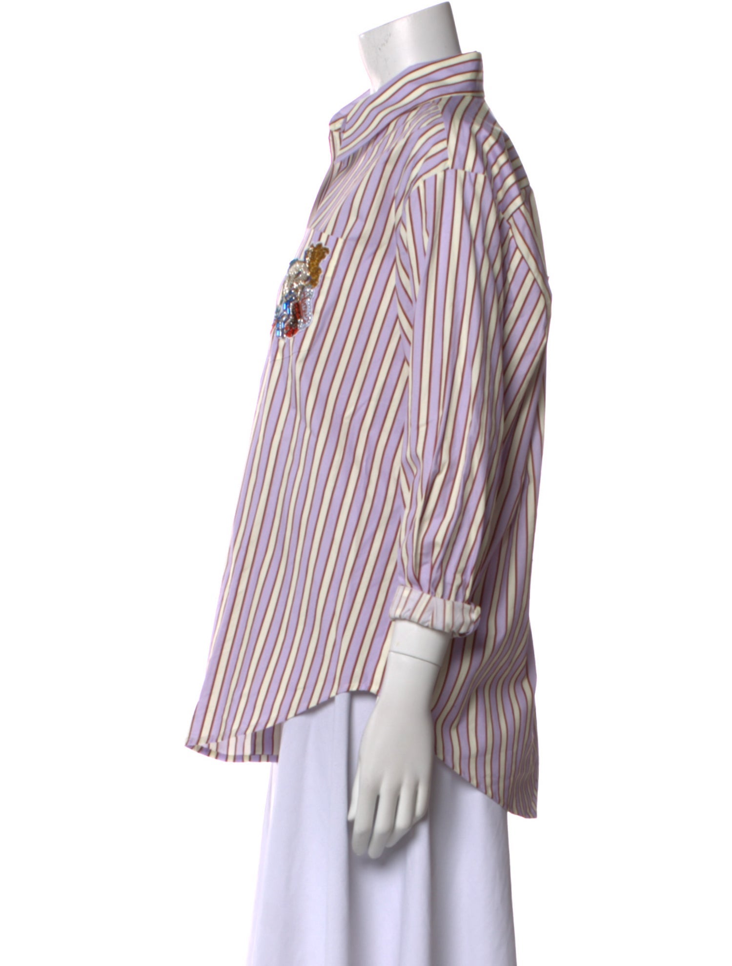 ALÉMAIS Striped Three-Quarter Sleeve Button-Up Top w/ Tags