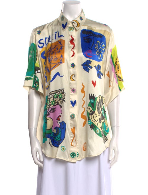 ALÉMAIS Silk Printed Button-Up Top