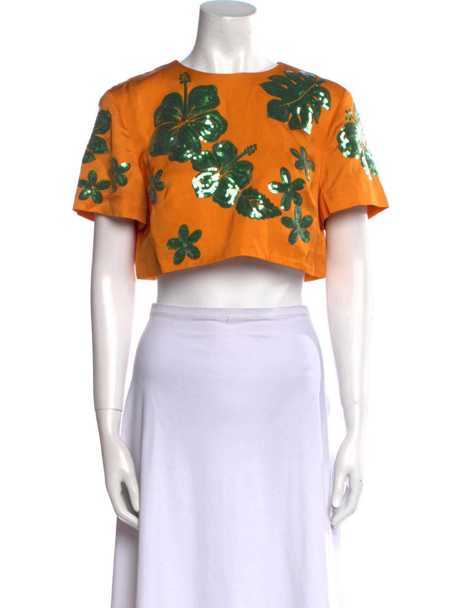 ALÉMAIS Floral Print Bateau Neckline Crop Top w/ Tags