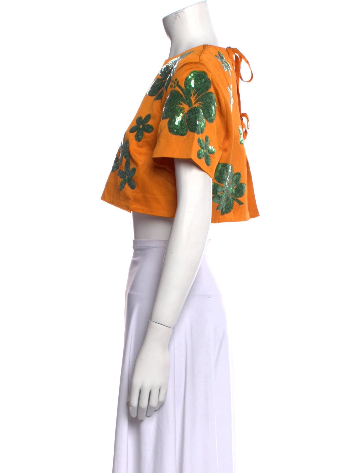 ALÉMAIS Floral Print Bateau Neckline Crop Top w/ Tags