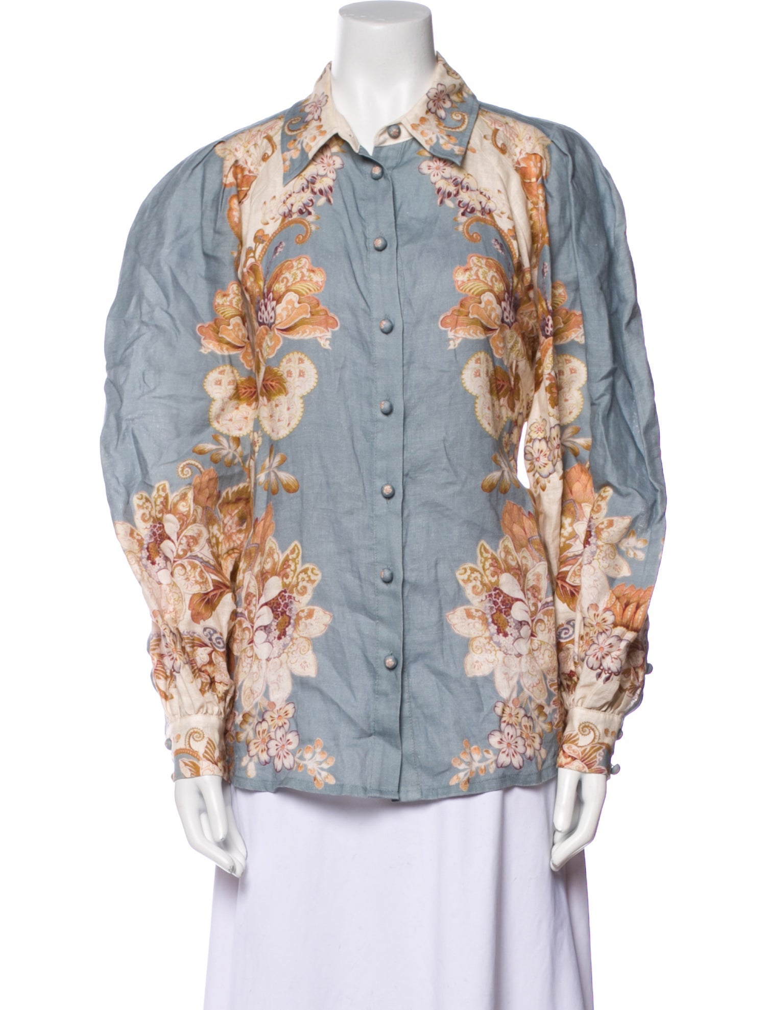 ALÉMAIS Linen Floral Print Button-Up Top