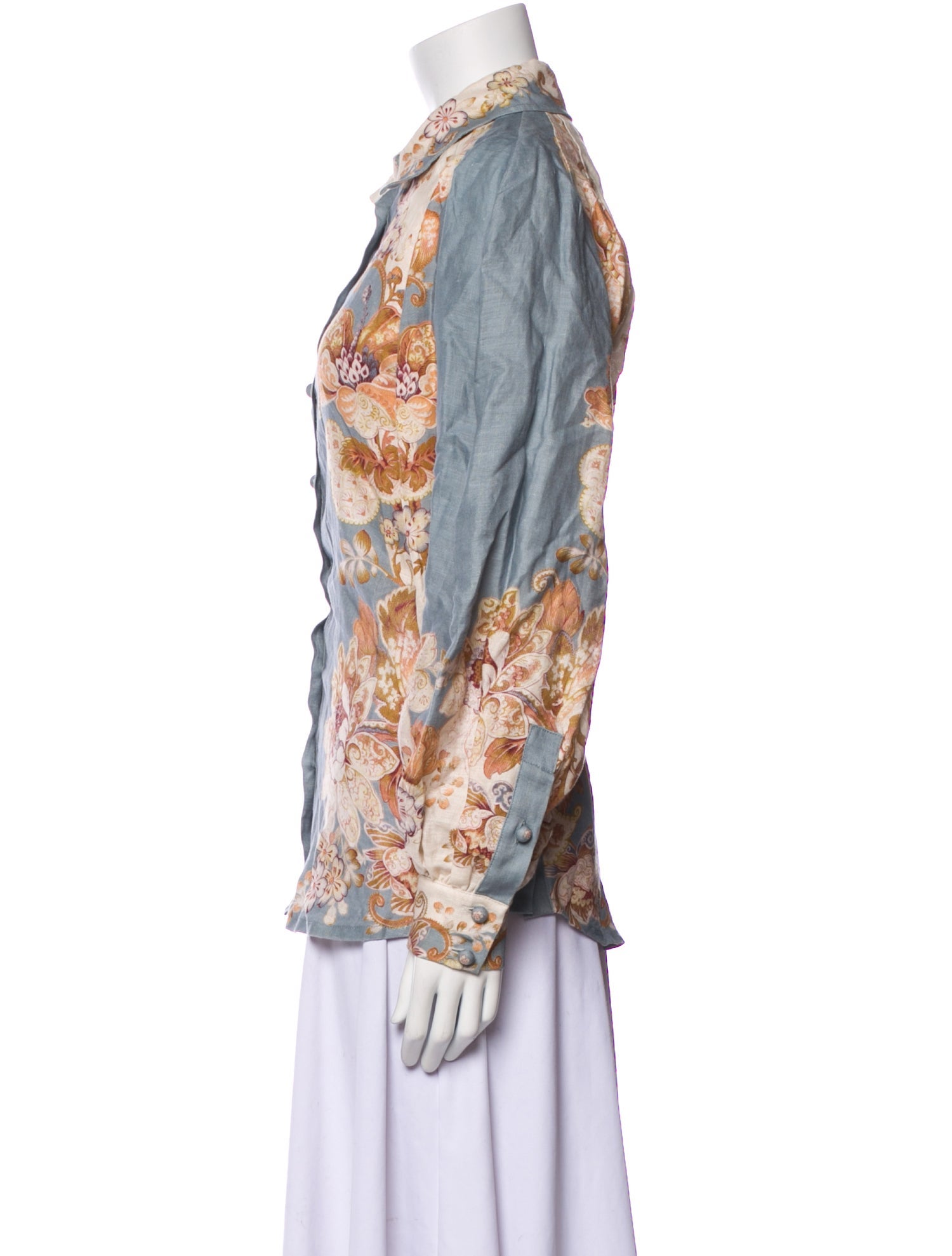 ALÉMAIS Linen Floral Print Button-Up Top