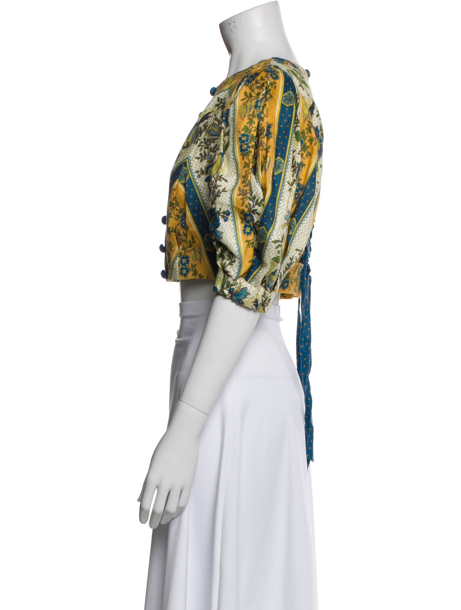 ALÉMAIS Linen Paisley Print Crop Top