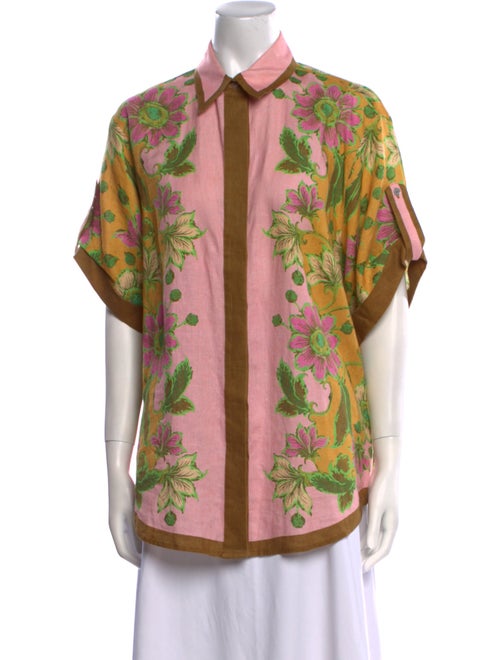 ALÉMAIS Linen Floral Print Button-Up Top
