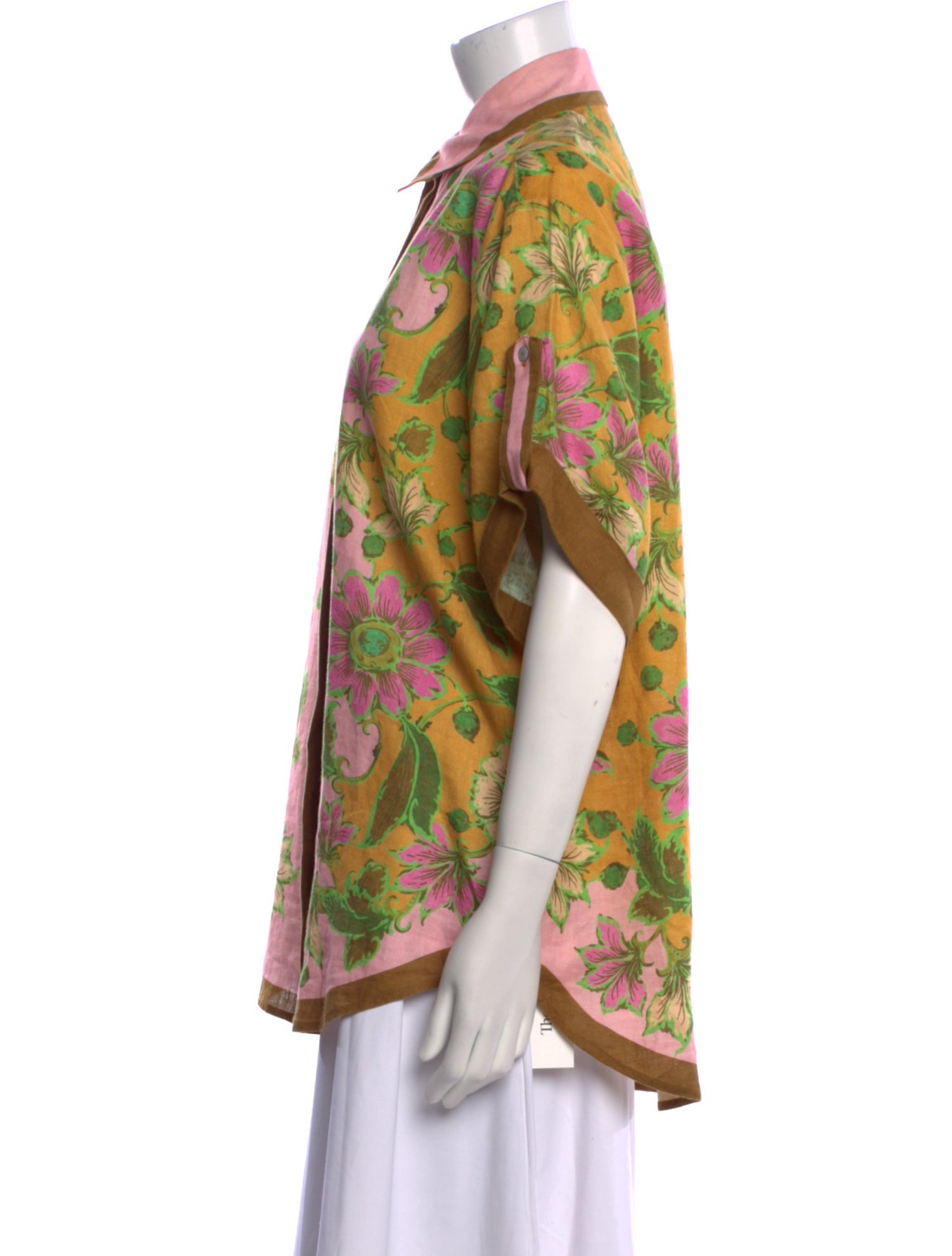 ALÉMAIS Linen Floral Print Button-Up Top