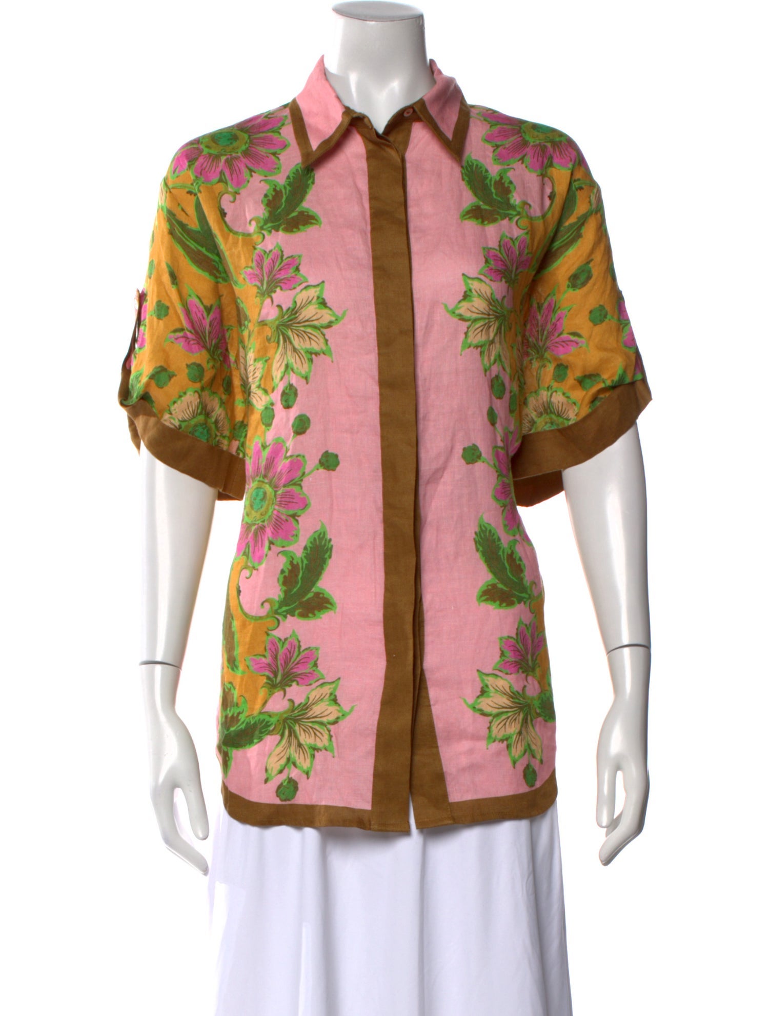 ALÉMAIS Linen Floral Print Button-Up Top w/ Tags