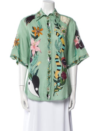 ALÉMAIS Linen Floral Print Button-Up Top