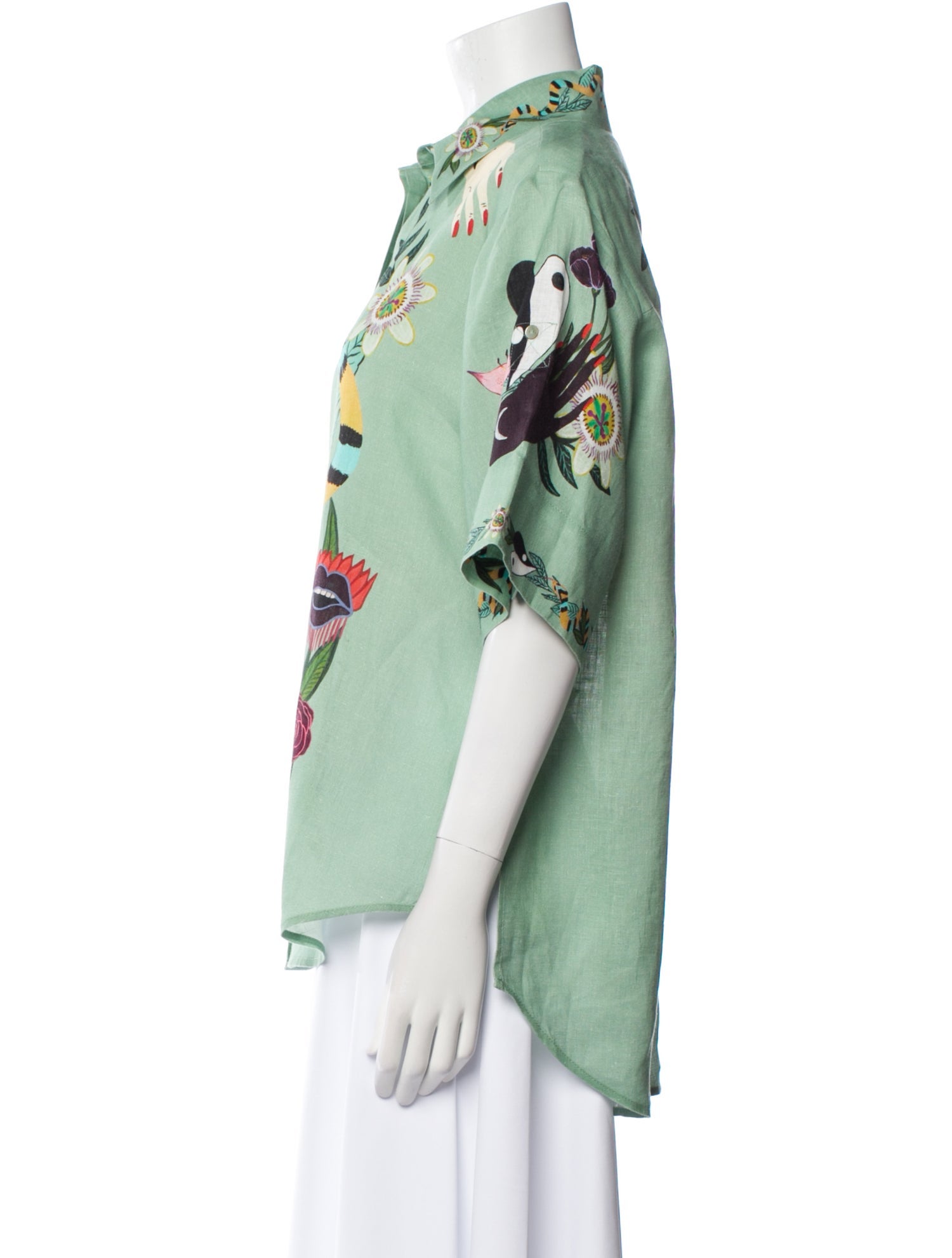 ALÉMAIS Linen Floral Print Button-Up Top