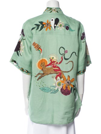 ALÉMAIS Linen Floral Print Button-Up Top