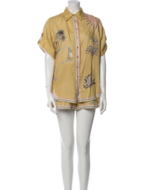 ALÉMAIS Linen Graphic Print Short Set