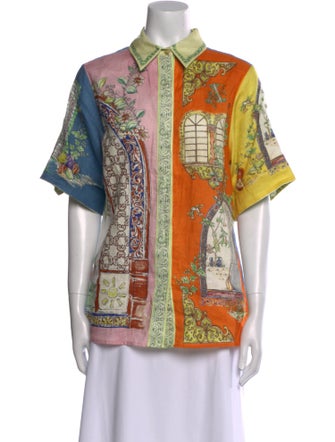ALÉMAIS Linen Printed Button-Up Top