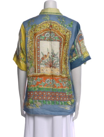 ALÉMAIS Linen Printed Button-Up Top