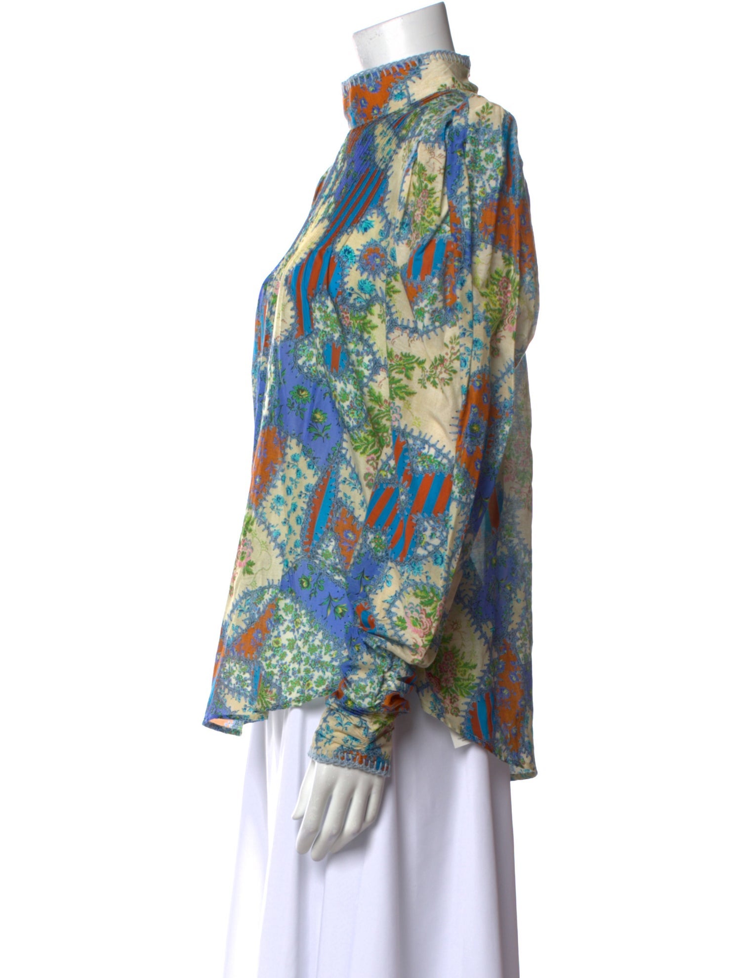 ALÉMAIS Floral Print Mock Neck Blouse