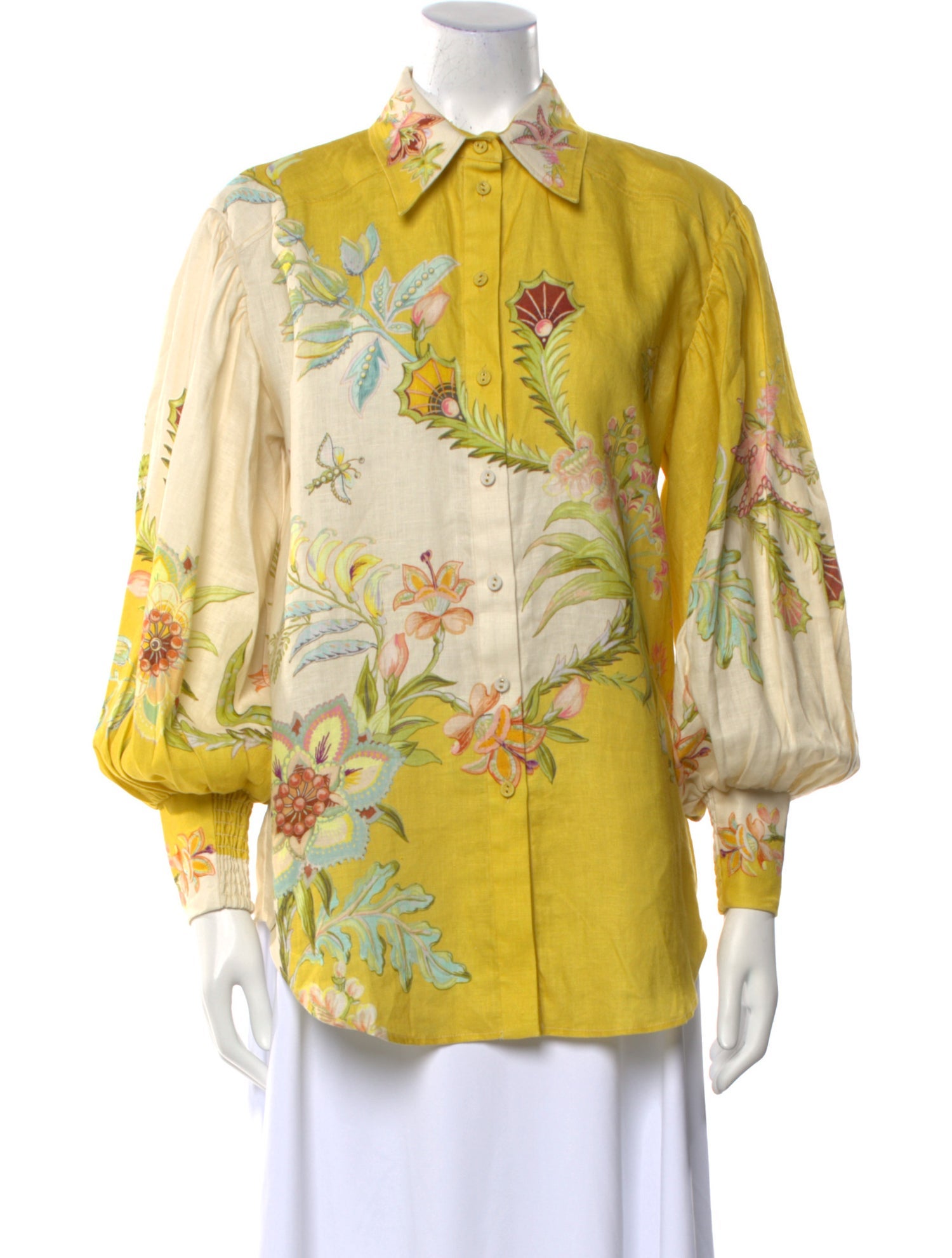 ALÉMAIS Linen Floral Print Button-Up Top
