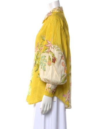 ALÉMAIS Linen Floral Print Button-Up Top