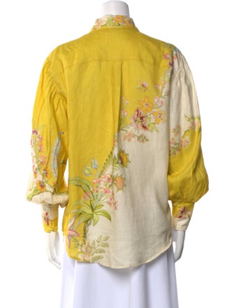 ALÉMAIS Linen Floral Print Button-Up Top