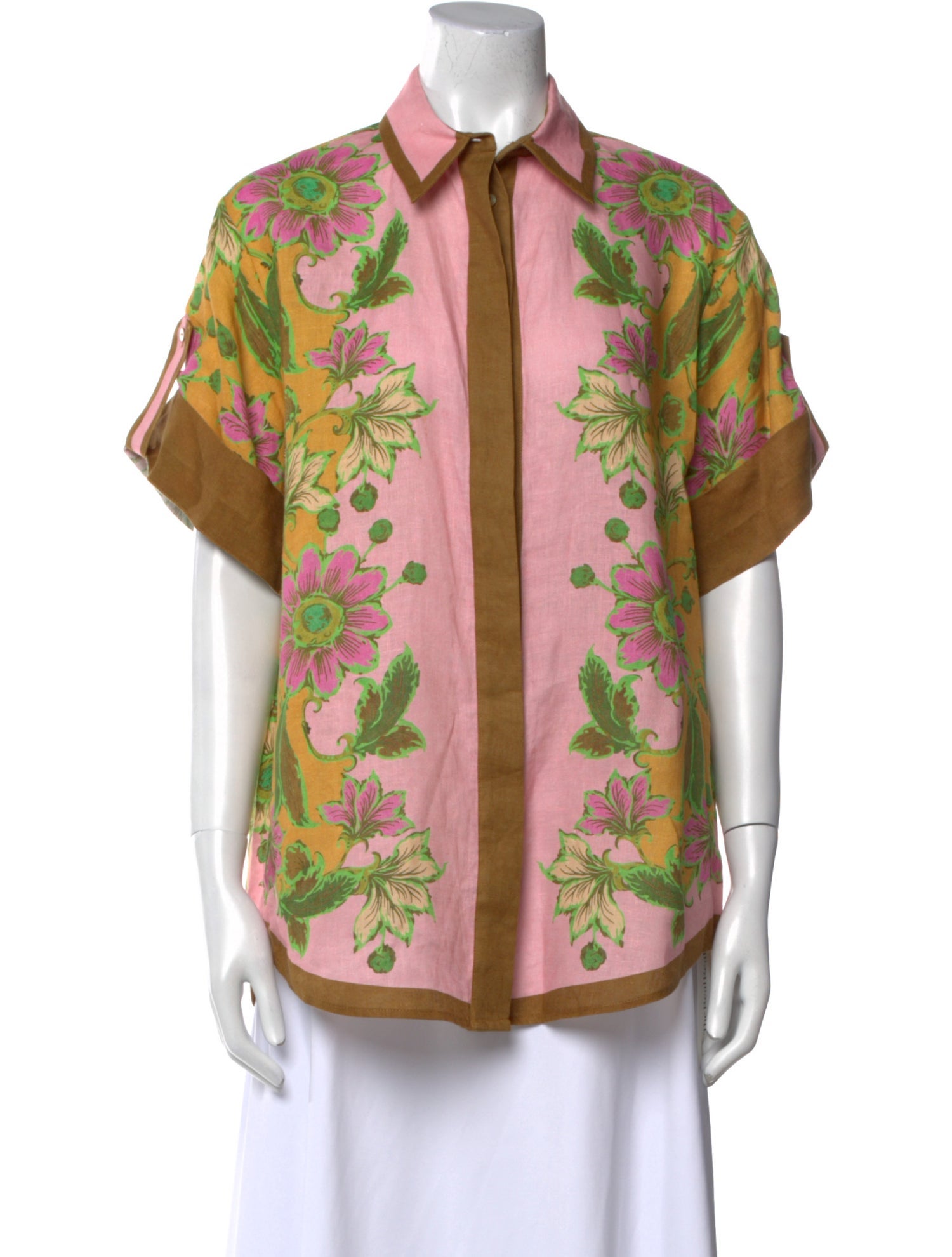 ALÉMAIS Linen Floral Print Button-Up Top