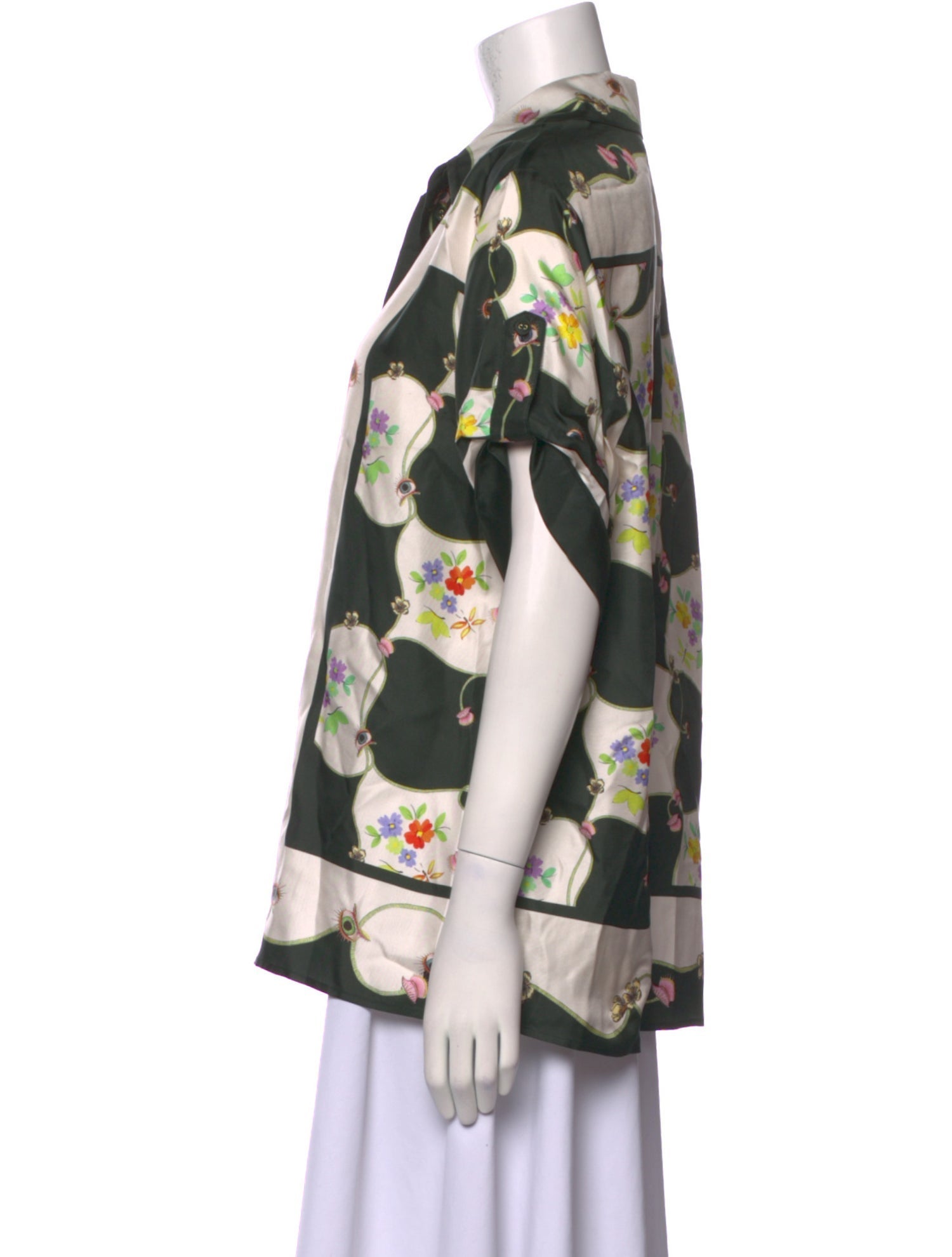 ALÉMAIS Silk Floral Print Button-Up Top