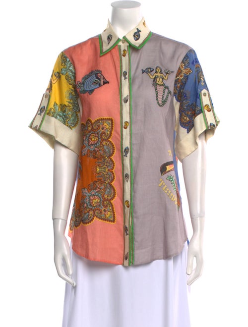 ALÉMAIS Linen Printed Button-Up Top