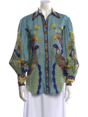 ALÉMAIS Linen Printed Button-Up Top