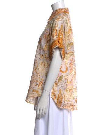 ALÉMAIS Linen Printed Button-Up Top