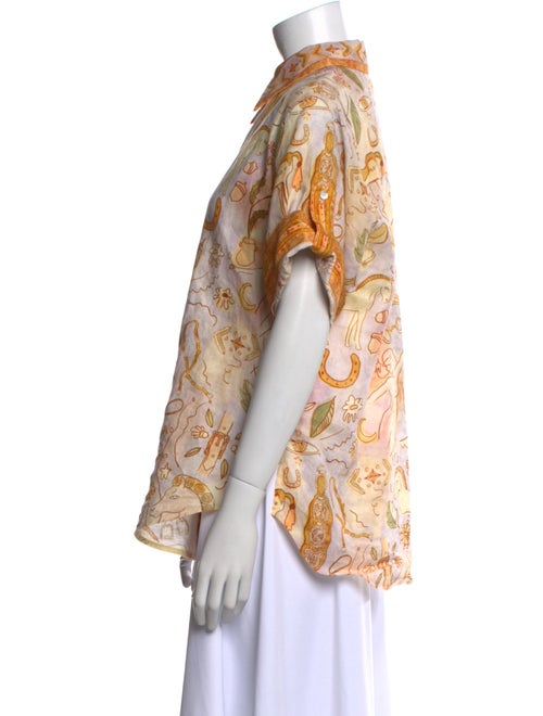 ALÉMAIS Linen Printed Button-Up Top