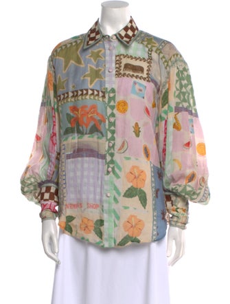 ALÉMAIS Linen Printed Button-Up Top