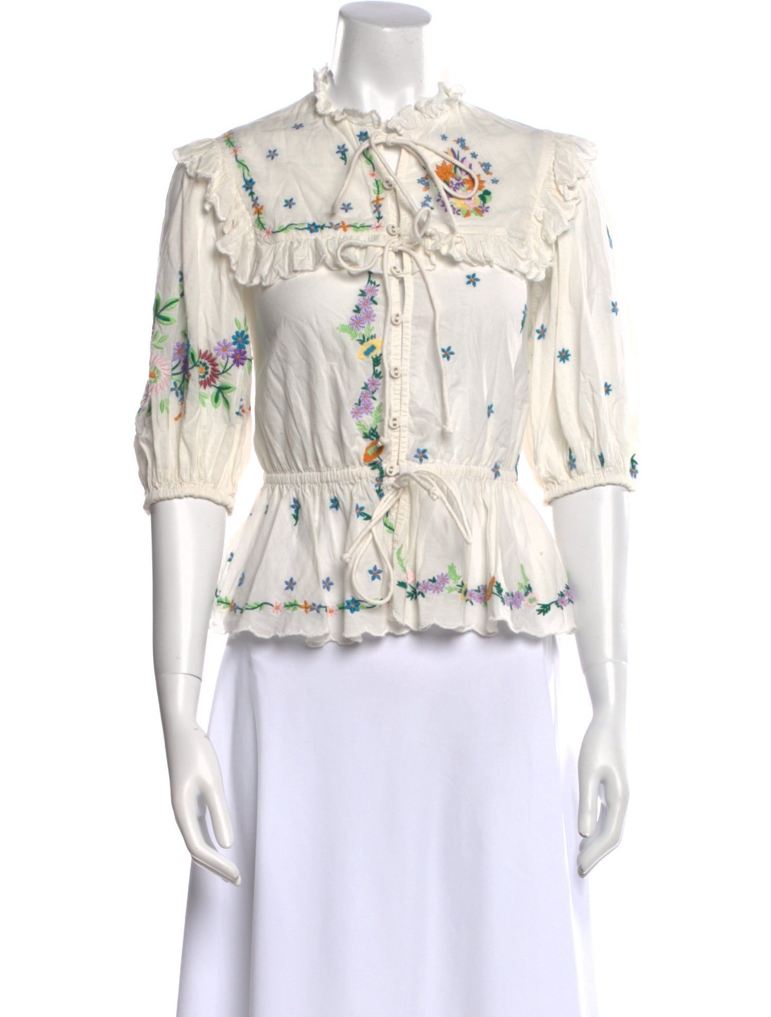 ALÉMAIS Floral Print Mock Neck Blouse