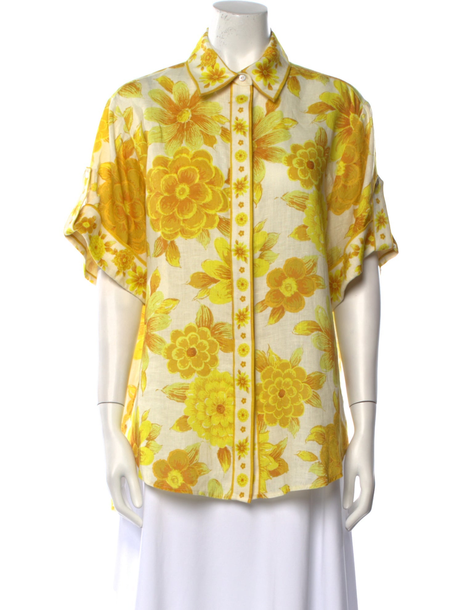 ALÉMAIS Linen Floral Print Button-Up Top