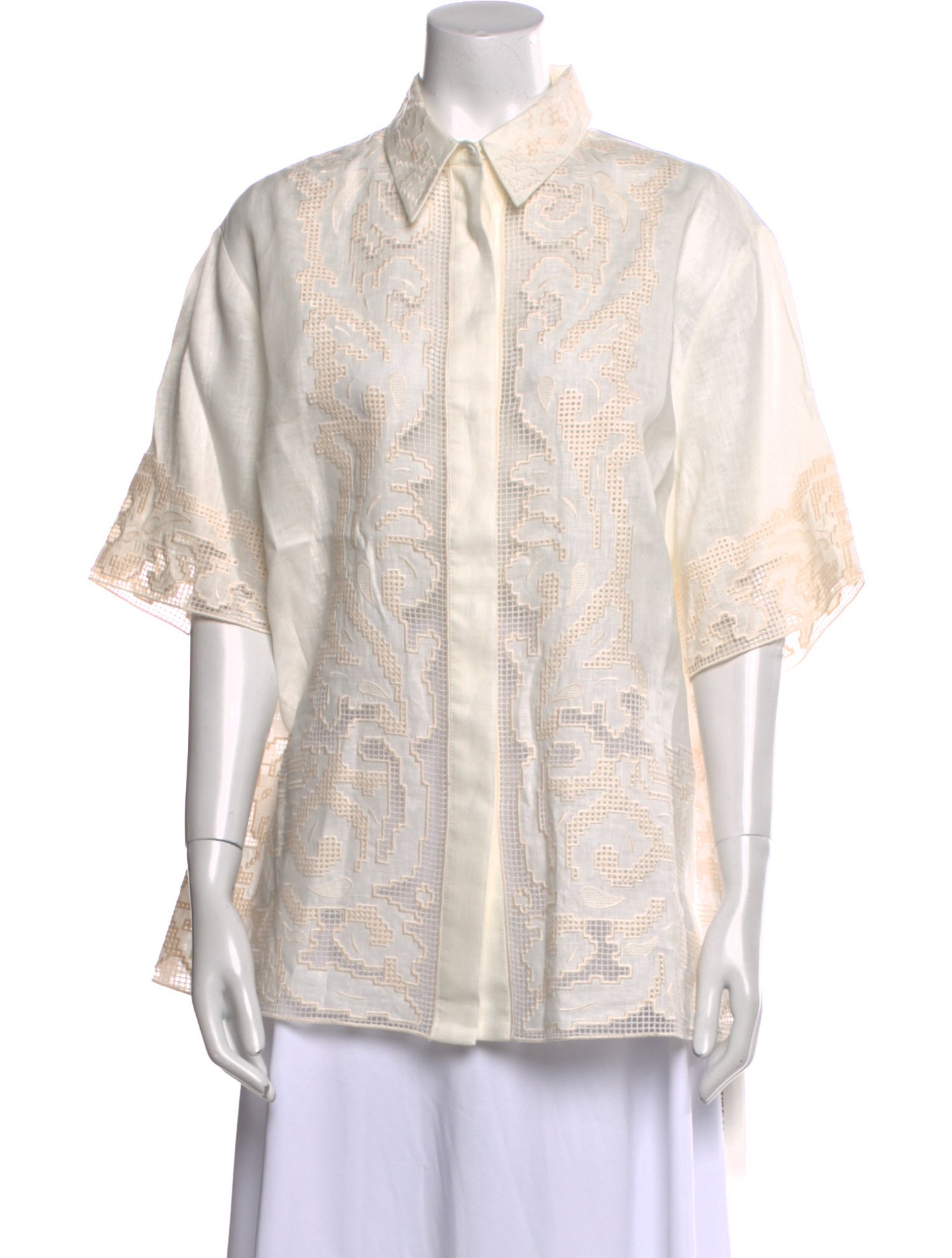 ALÉMAIS Linen Paisley Print Button-Up Top