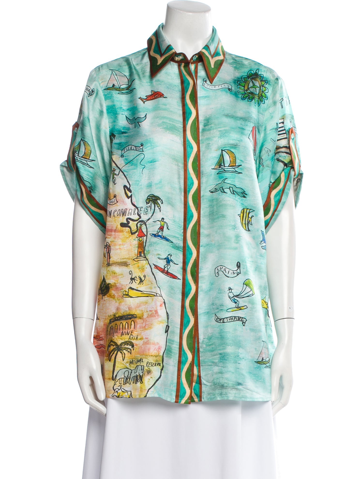 ALÉMAIS Silk Printed Button-Up Top
