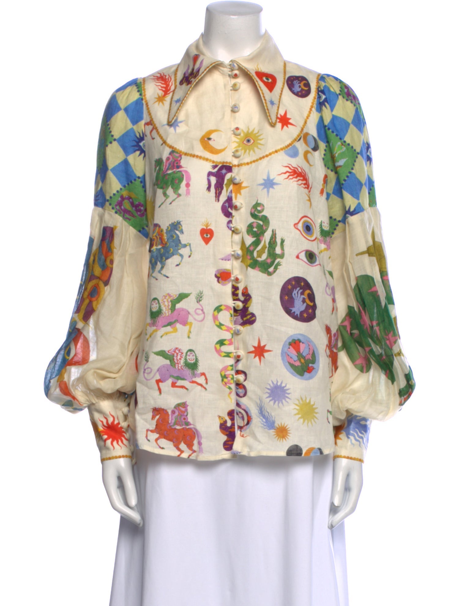 ALÉMAIS Linen Floral Print Blouse