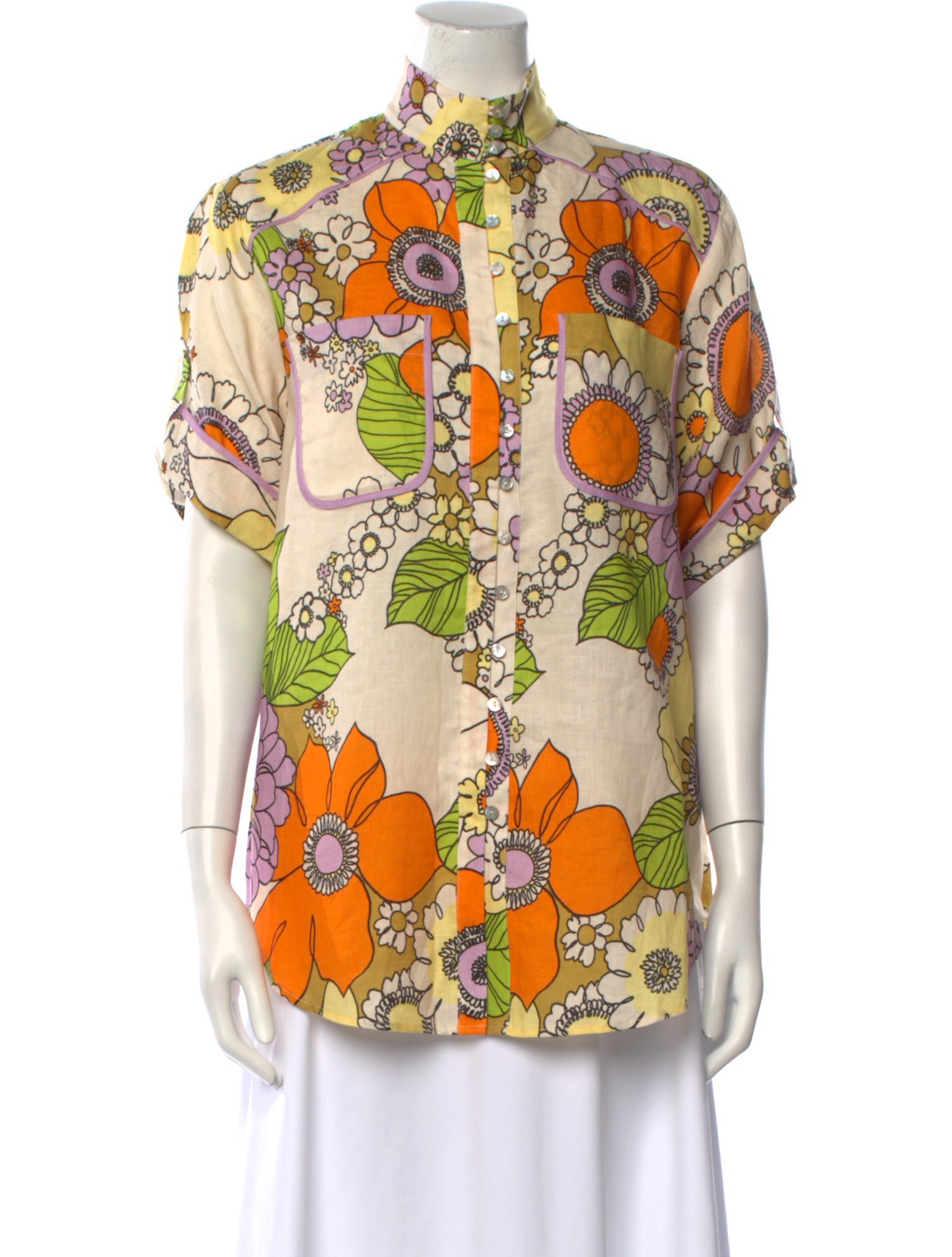 ALÉMAIS Linen Printed Button-Up Top w/ Tags