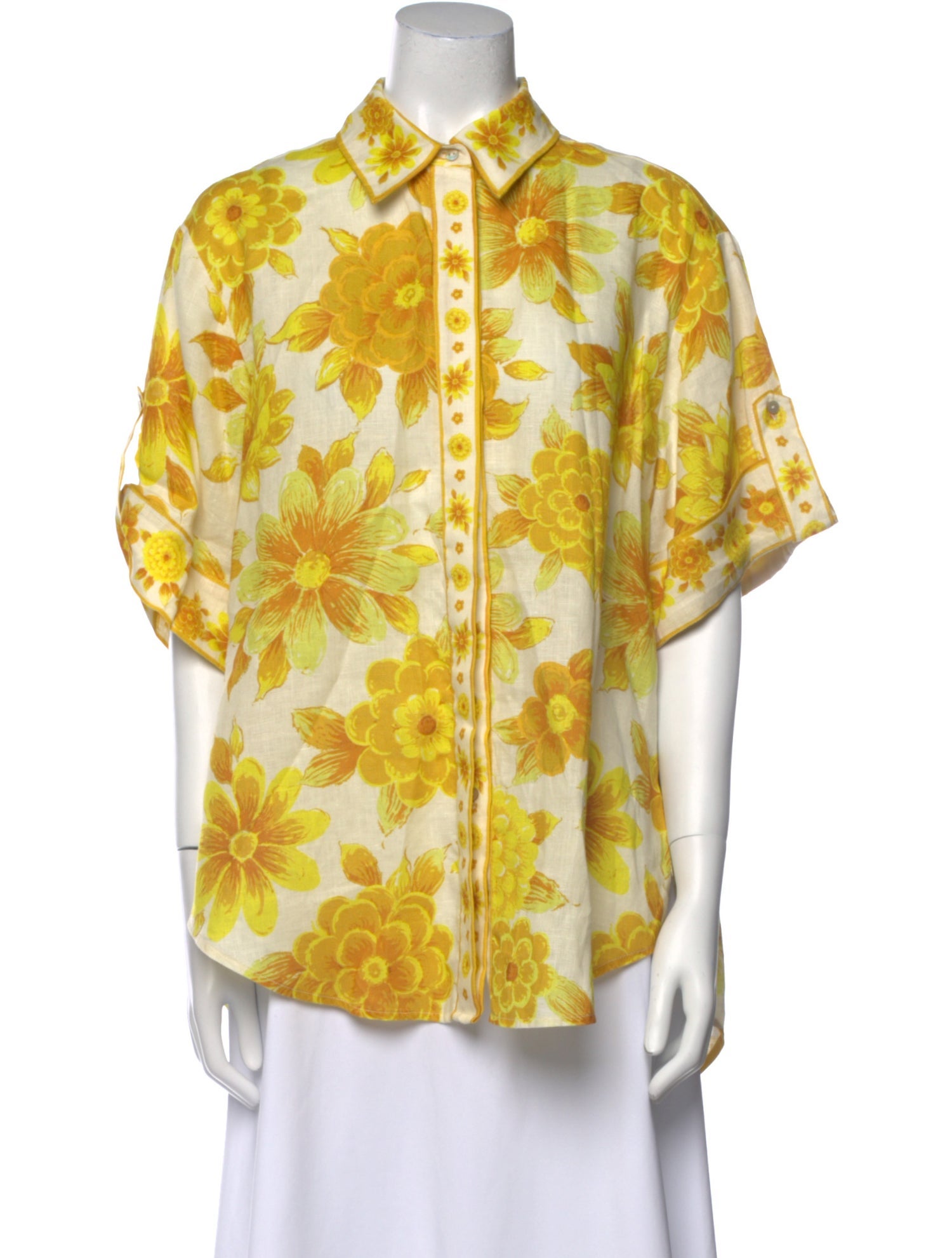 ALÉMAIS Linen Floral Print Button-Up Top